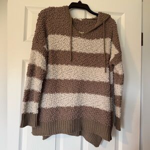 Miracle Striped Hooded Pullover Sweater - Brown & Cream